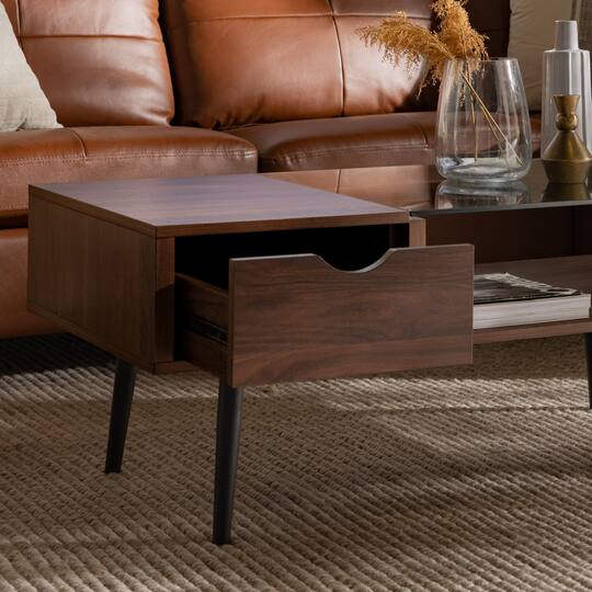Dark Walnut Mid Century Modern Wood & Glass Coffee Table